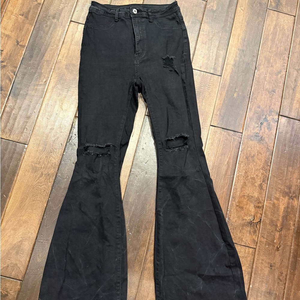Black Flared Ripped Jeans